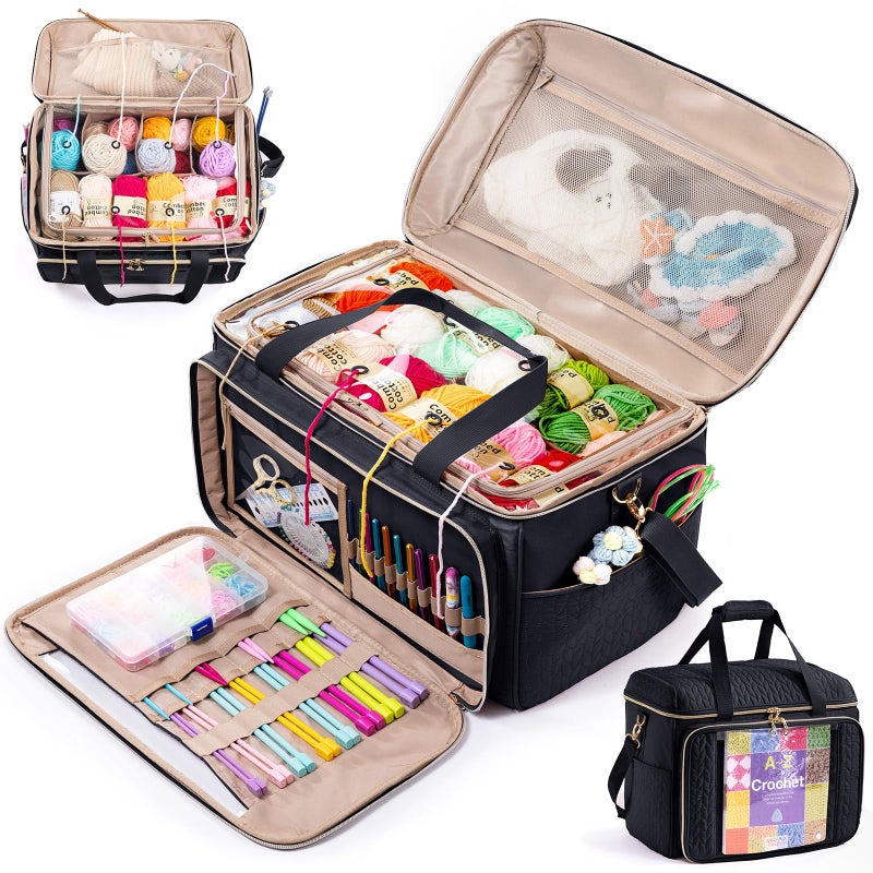 MYBAGZING Large Yarn Storage BagCrochet Bag OrganizerYarn Bags for CrochetingCrochet Storage Bag with Pockets for Crochet Hooks Crochet AccessoriesKnitting BagsGifts for Crocheters - Image 2