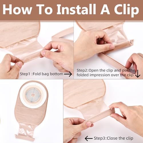 Rainlotus 20 PCS Colostomy Bags Ostomy Supplies- Rainlotus One Piece Ostomy Bag 15mm-60mm Cut-to-Fit Drainable Pouches with Clamp Closure for Ileostomy Stoma Care（8 Clamps Included） - Image 4