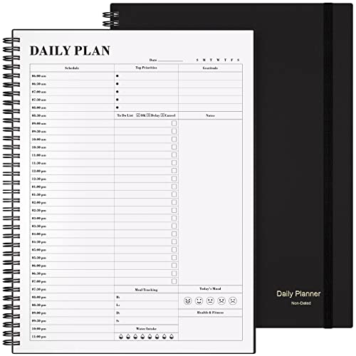 ASTEN Planner Undated, Asten Daily Planner Agenda with To Do List, Hourly Schedules for Women and Men, Spiral Appointment Book with Elastic Closure, Inner Pocket 8.5" x 11" (Black) - Image 1