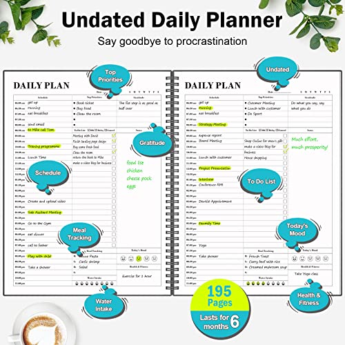 ASTEN Planner Undated, Asten Daily Planner Agenda with To Do List, Hourly Schedules for Women and Men, Spiral Appointment Book with Elastic Closure, Inner Pocket 8.5" x 11" (Black) - Image 2