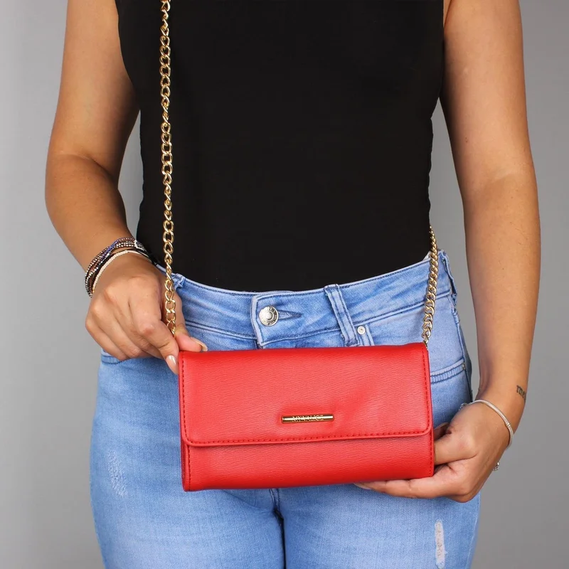 ماي فاليس Women's Leather Crossbody Mini Bag Wallet and Card Holder Compartment Phone Bag 1622 Red