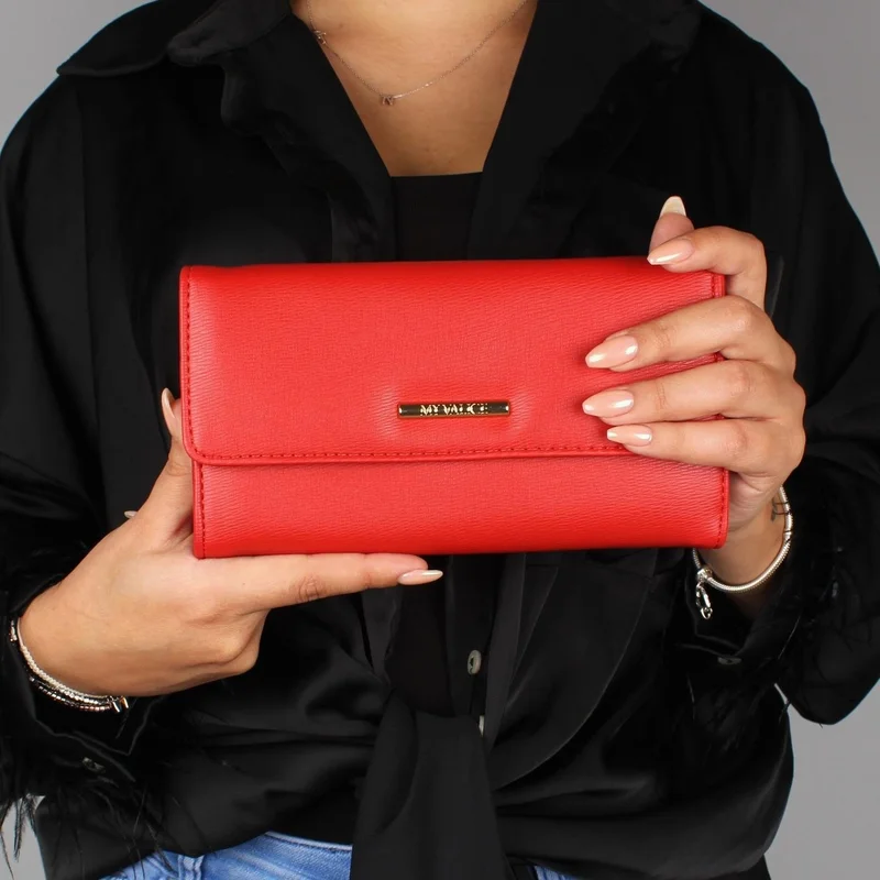 ماي فاليس Women's Leather Crossbody Mini Bag Wallet and Card Holder Compartment Phone Bag 1622 Red