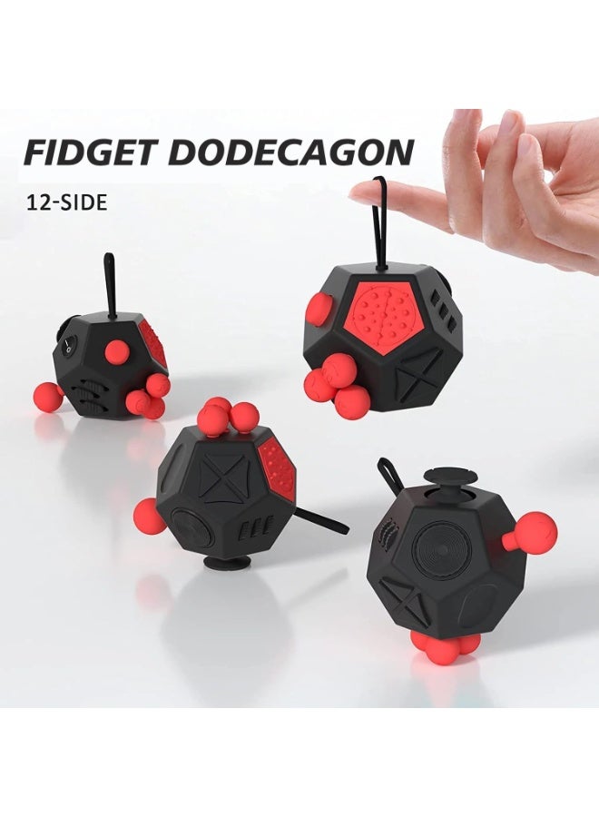 12 Side Fidget Toy Cube Relieves Stress,  Fidget Cube Adult Infinity Fidget Cube Toy, Anti Stress Cube Toy for All Ages (Red)  - Image 3