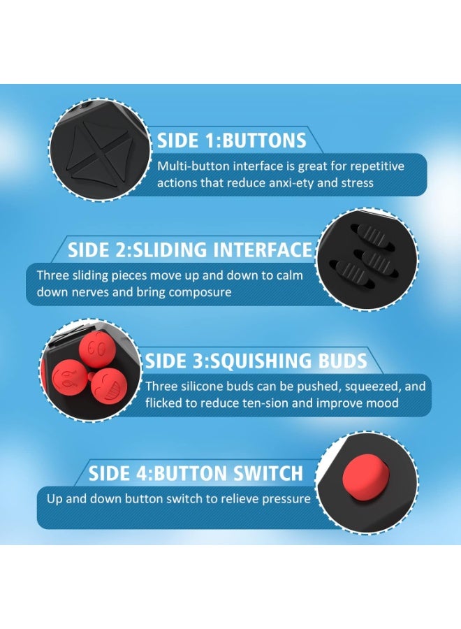 12 Side Fidget Toy Cube Relieves Stress,  Fidget Cube Adult Infinity Fidget Cube Toy, Anti Stress Cube Toy for All Ages (Red)  - Image 5