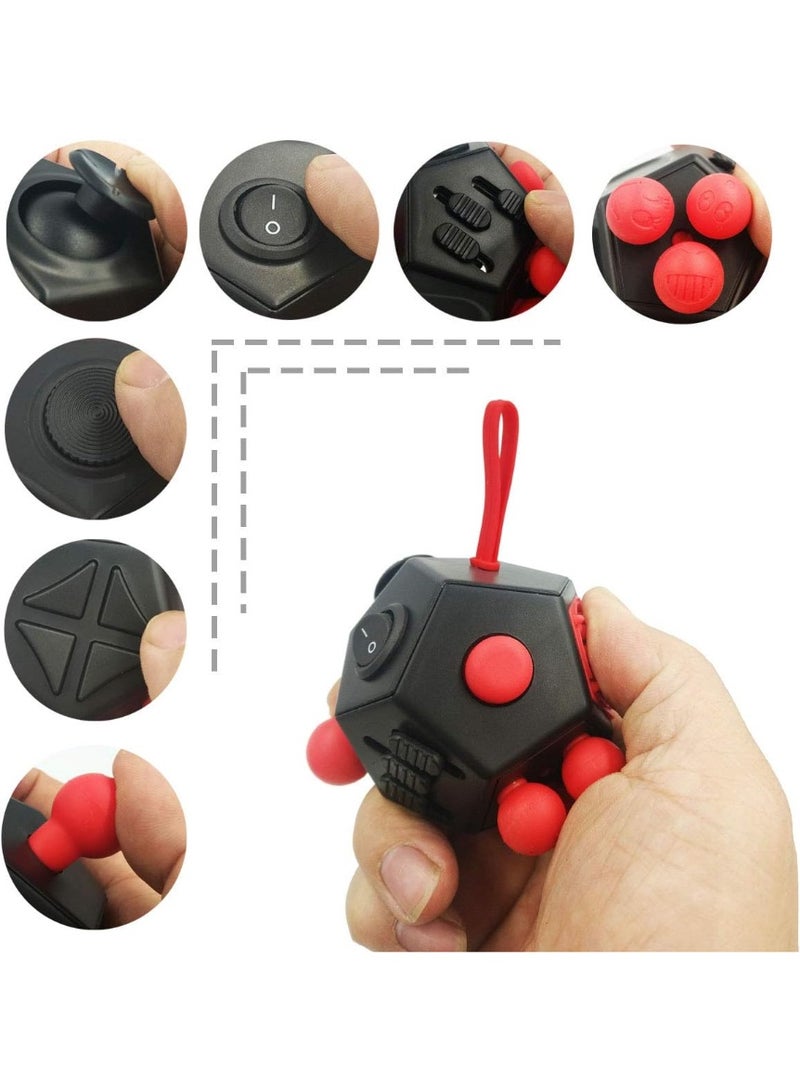 12 Side Fidget Toy Cube Relieves Stress,  Fidget Cube Adult Infinity Fidget Cube Toy, Anti Stress Cube Toy for All Ages (Red)  - Image 2
