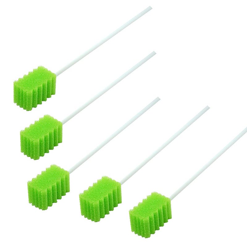 MUNKCARE Treated Oral Swabs with Dentifrice- Flavored Dental Swabs Individually Wrapped Fruit Green Tooth Shape for Oral Cavity Cleaning Sponge Swab, Box of 100 counts - Image 1