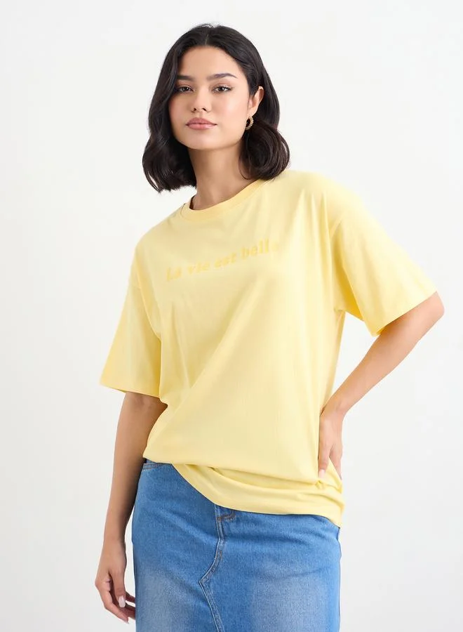 Styli Slogan Print Longline Oversized T-Shirt