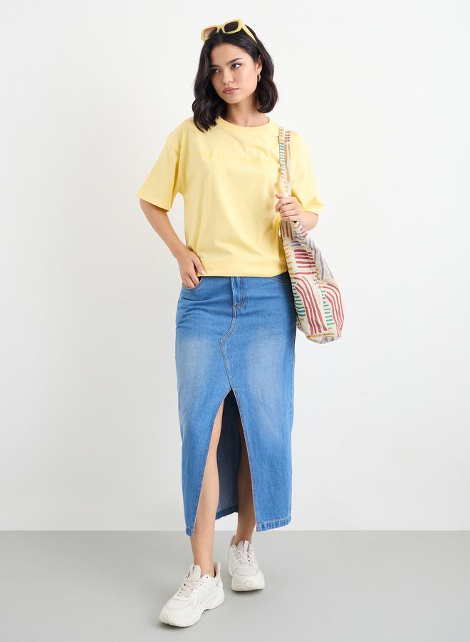 Styli Slogan Print Longline Oversized T-Shirt - Image 2