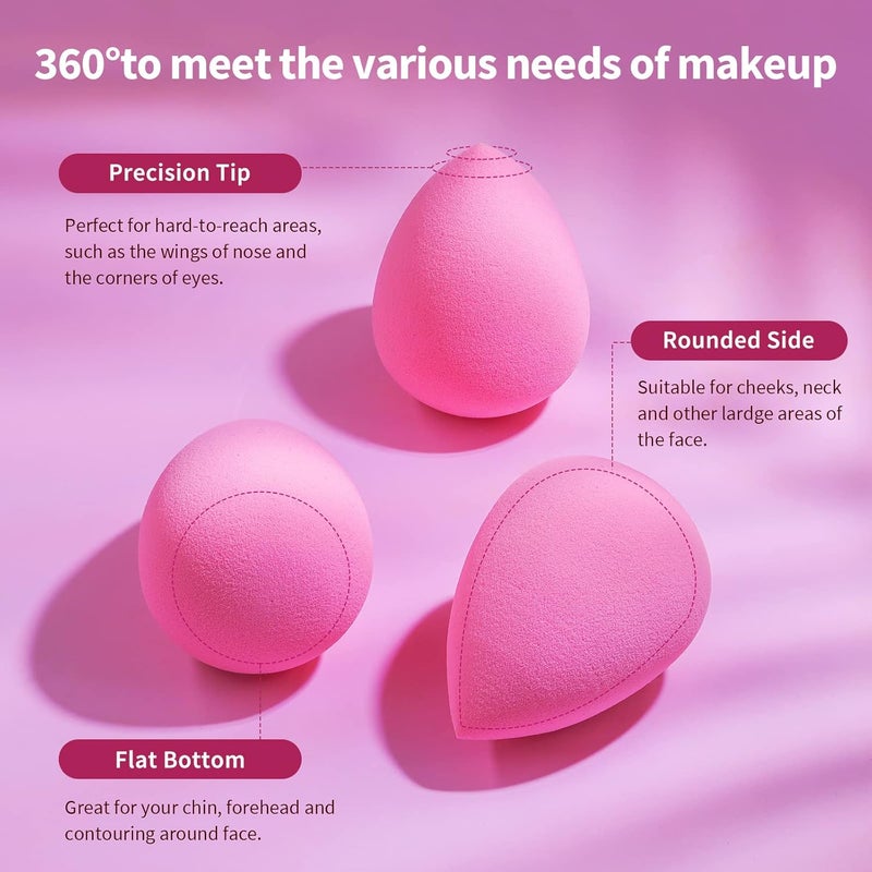 BEAKEY Latex-Free Blender Makeup Sponge for Blending, Pink Makeup Sponges Set, Soft Beauty Sponge, for Flawless Application of Liquid, Cream, and Powder Cosmetics - Image 3
