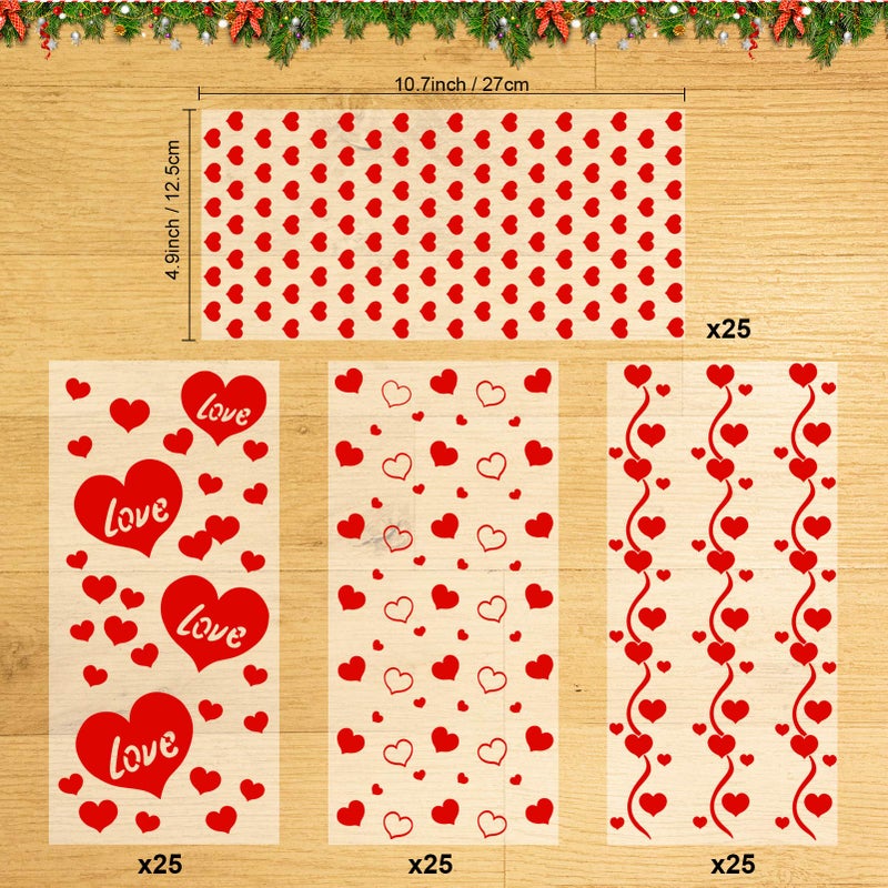 Konsait 100pcs Valentines Cellophane Bags, Clear Candy Cookie Treat Bags with Twist Ties for Bakery Biscuit Chocolate Snacks,Holiday Goody Bags, Valentines Party Favors Supplies - Image 3
