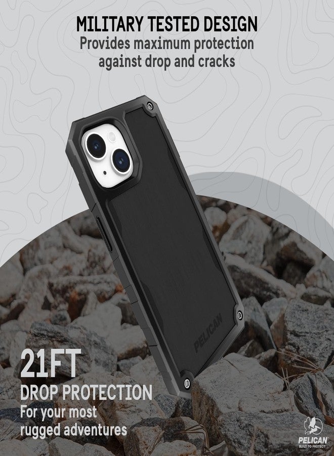 بيلكان جراب Pelican Shield من الألومنيوم المصقول - لهاتف iPhone 15 مقاس 6.1 بوصة [متوافق مع MagSafe] [حماية من السقوط من ارتفاع 21 قدمًا وفقًا للمعايير العسكرية] غطاء هاتف مزود بشحن مغناطيسي، وحافظة بمشبك حزام، وحامل قابل للطي - أسود - Image 4