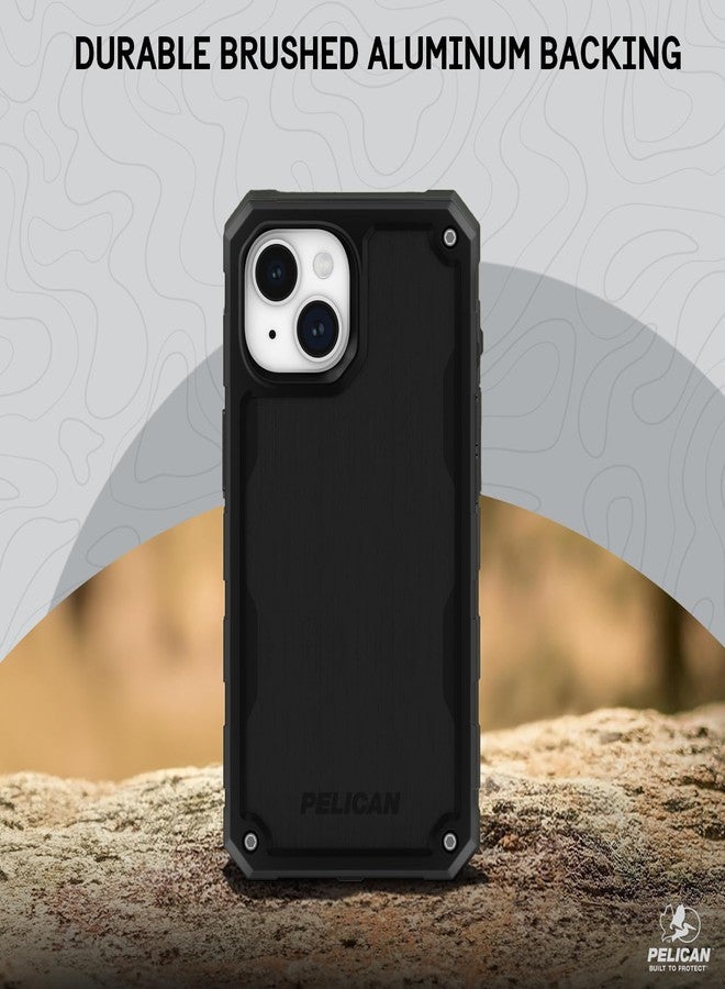 بيلكان جراب Pelican Shield من الألومنيوم المصقول - لهاتف iPhone 15 مقاس 6.1 بوصة [متوافق مع MagSafe] [حماية من السقوط من ارتفاع 21 قدمًا وفقًا للمعايير العسكرية] غطاء هاتف مزود بشحن مغناطيسي، وحافظة بمشبك حزام، وحامل قابل للطي - أسود - Image 5