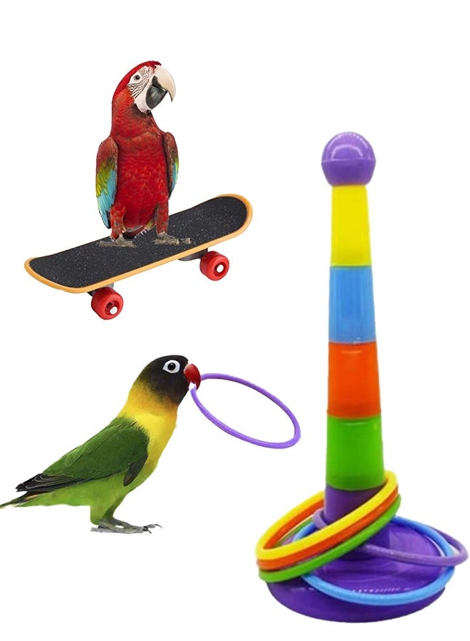 rocooart Parrot Education Toys, Mini Training Skateboards and Bird Training Toys Bird Rings Toys Smart Training Rings Toys Mini Training Skateboards for Small and Medium Parrots Canary Buds Random Colors  - Image 1
