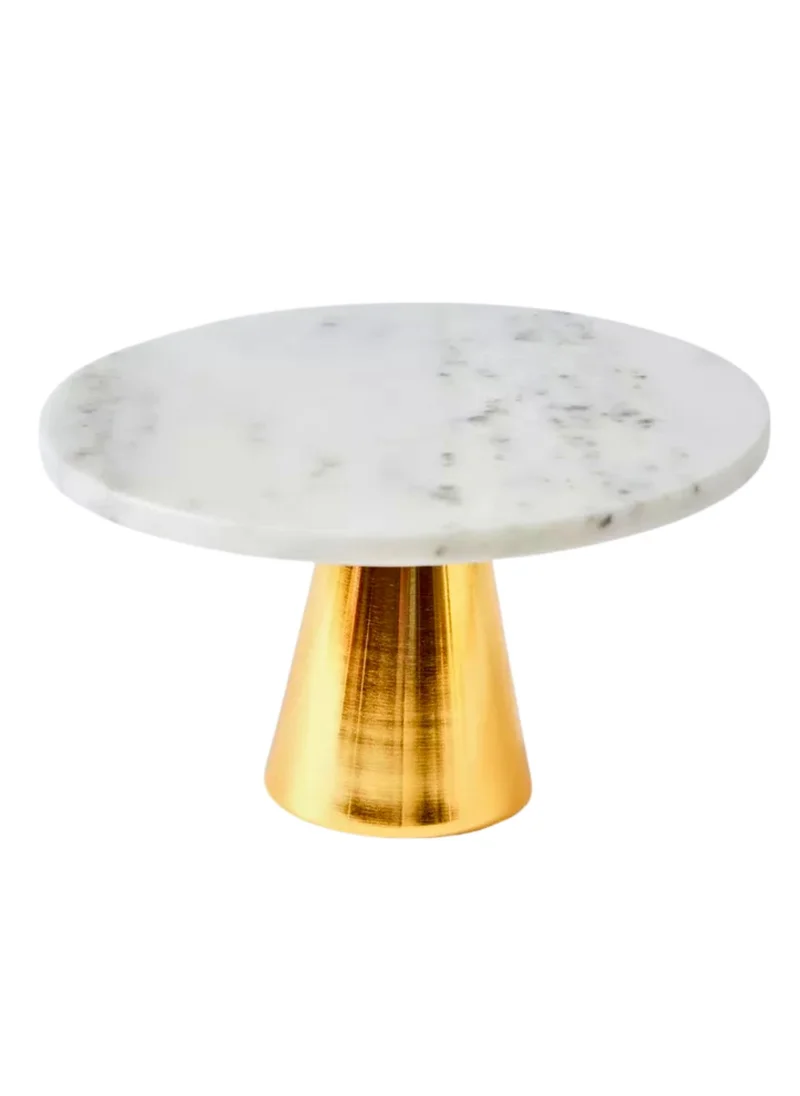 1Chase White Marble Cake Stand with Golden Base – Multi-Purpose Dessert Display & Vanity Tray for Cakes, Perfumes, Jewellery & Home Décor
