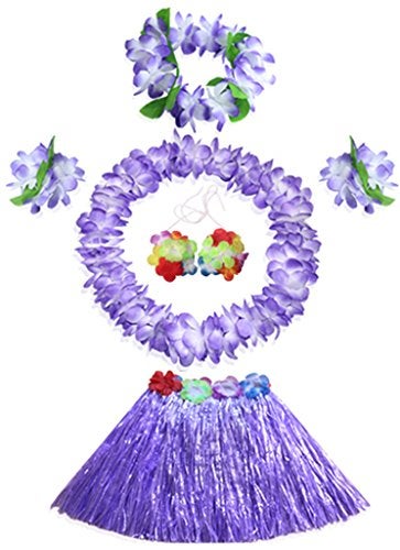 Fighting to Achieve 30cm Hawaiian purple Grass Skirt Performance Costume Set for Girls - Image 1