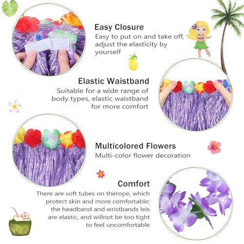 Fighting to Achieve 30cm Hawaiian purple Grass Skirt Performance Costume Set for Girls - Image 3