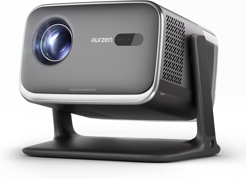 جهاز عرض ذكي Aurzen BOOM mini مع Google TV وواي فاي وبلوتوث، التحكم الصوتي، وضع العائلة، صوت دولبي 20 واط، التركيز الفوري، يدعم 4K لعرض الأفلام لغرفة النوم/المسرح المنزلي/الخارجي، أسود