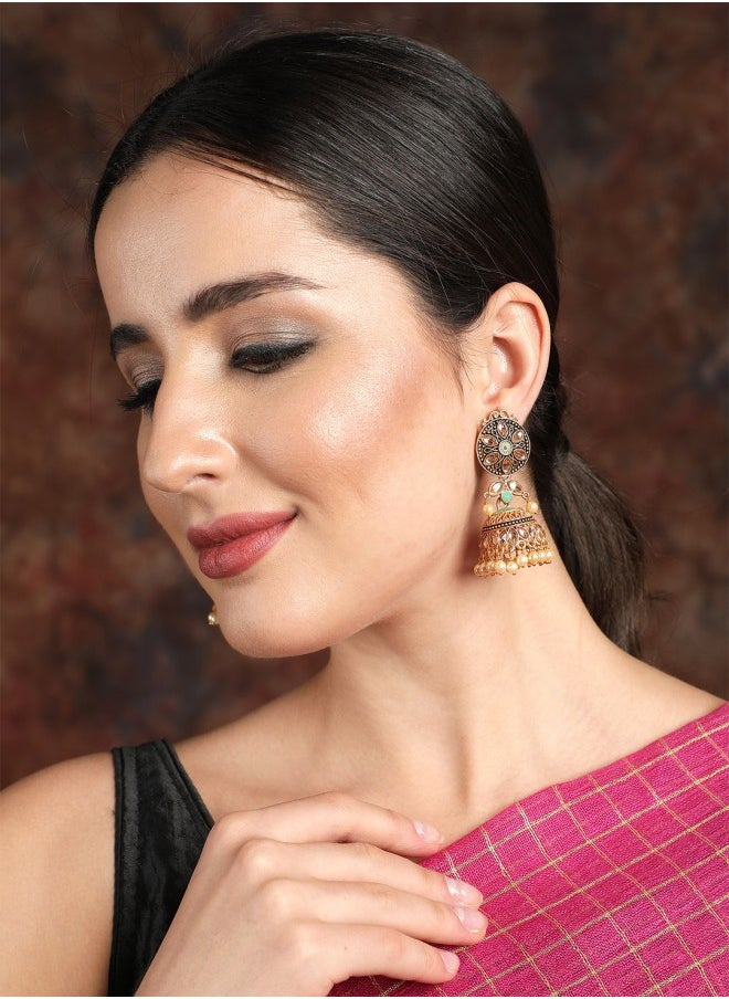 ISHIN Gold-Toned Circular Jhumkas Earrings  - Image 1