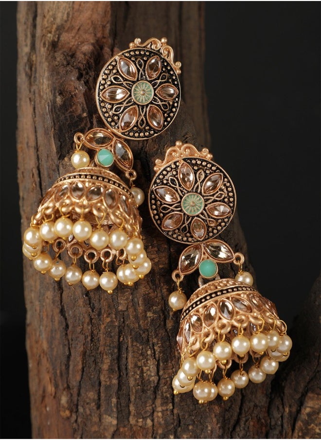 ISHIN Gold-Toned Circular Jhumkas Earrings  - Image 4