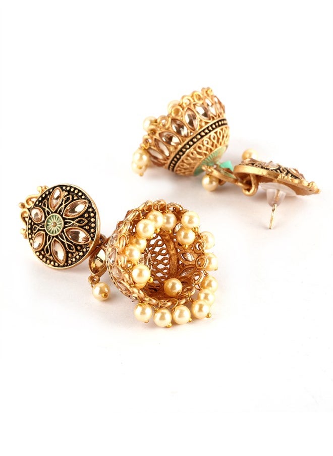ISHIN Gold-Toned Circular Jhumkas Earrings  - Image 3