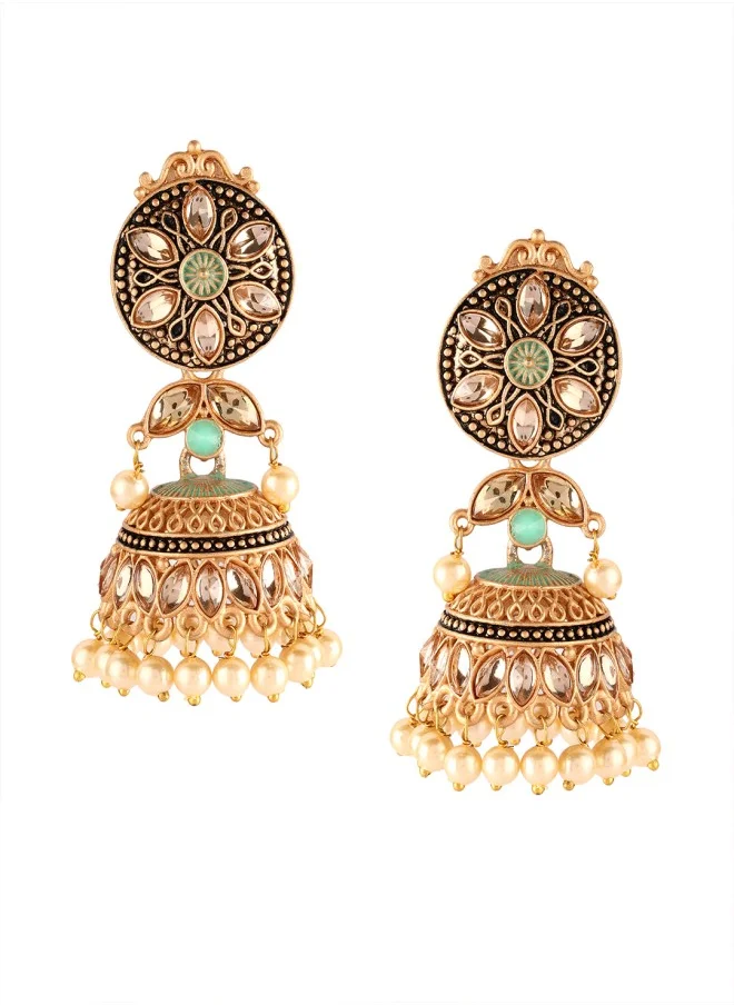 آي شين Gold-Toned Circular Jhumkas Earrings