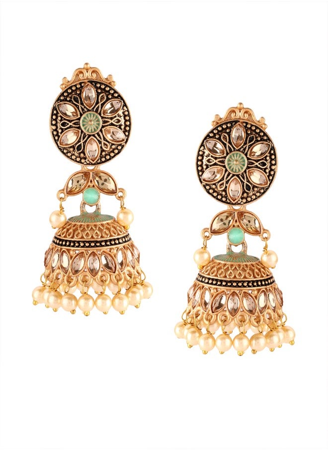 ISHIN Gold-Toned Circular Jhumkas Earrings  - Image 2