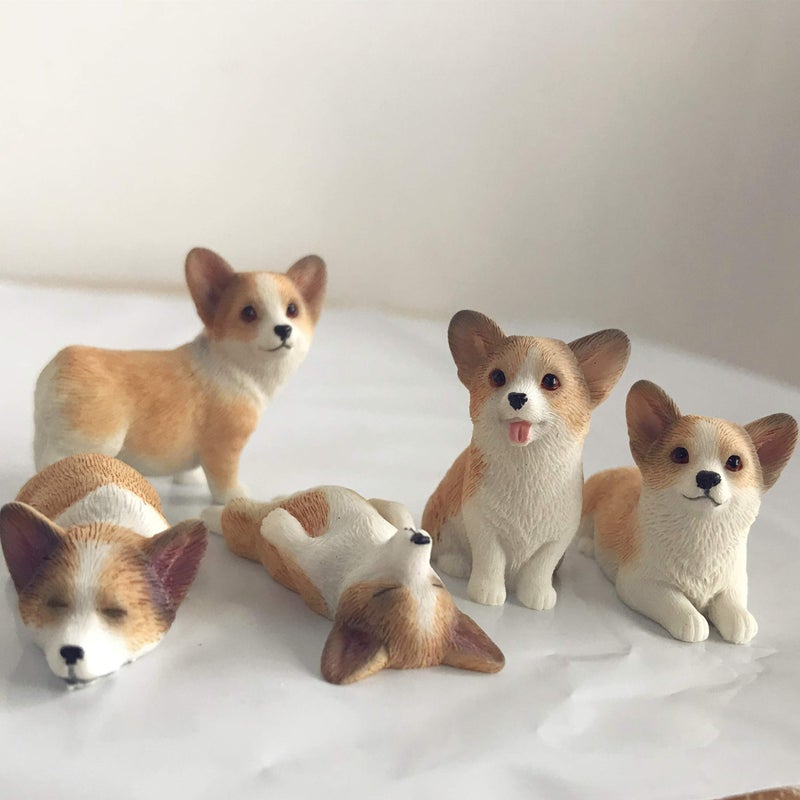 XinTX 5-Pack Hand-Made Painted Corgi Sculpture Figurine, Pet Dog Ornament Decoration, Corgi Collectibles, Pembroke Welsh Corgi Art (Corgi 5-Pack) - Image 5