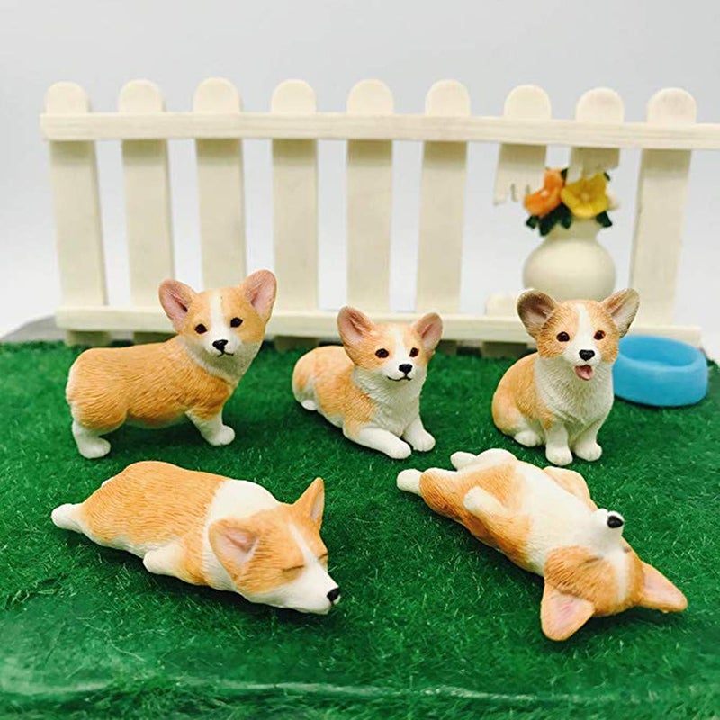 XinTX 5-Pack Hand-Made Painted Corgi Sculpture Figurine, Pet Dog Ornament Decoration, Corgi Collectibles, Pembroke Welsh Corgi Art (Corgi 5-Pack) - Image 1