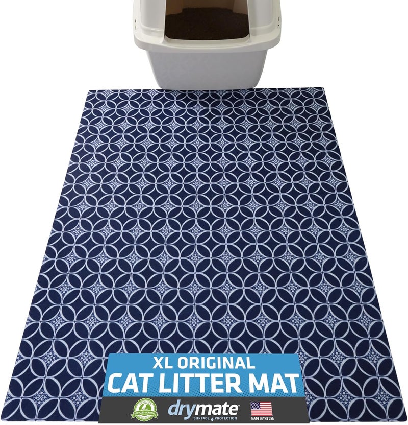 drymate XL Original Cat Litter Mat, Contains Mess from Box, Protects Floors, Urine-Proof, Machine Washable, Soft on Kitty Paws, Absorbent, Waterproof (USA Made, Recycled Content)(29”x36”)(Indigo Blue) - Image 1
