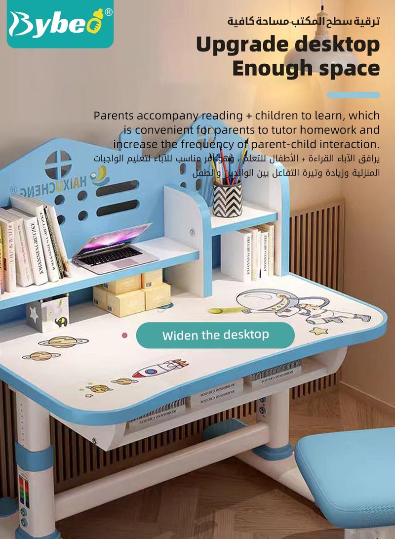 SuperBaby Enlarged Kids Table and Chair Set, Multifunctional Children's Reading Study Activity Desk, Ergonomic Toddler Chairs, with Storage Drawer, Bookcase, Double Shelves, for School Student Writing Studying  - Image 3