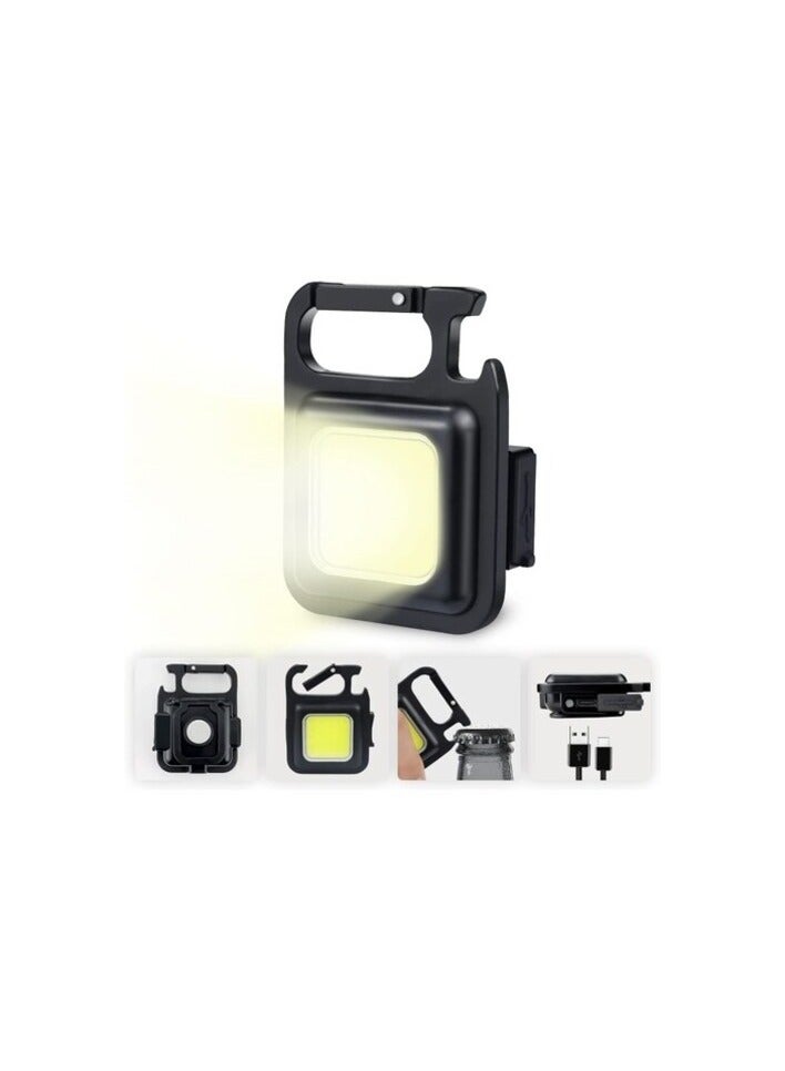 Raxoom Rahalife Small LED Flashlight 800 Lumens COB Rechargeable Keychain Mini Flashlight 4 Light Modes Portable Pocket Light With Folding Bracket Bottle Opener And Magnet Base For Fishing Walking Camping - Image 1