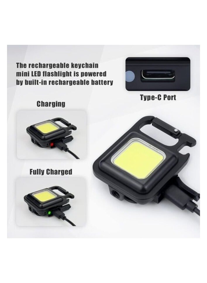 Raxoom Rahalife Small LED Flashlight 800 Lumens COB Rechargeable Keychain Mini Flashlight 4 Light Modes Portable Pocket Light With Folding Bracket Bottle Opener And Magnet Base For Fishing Walking Camping - Image 3