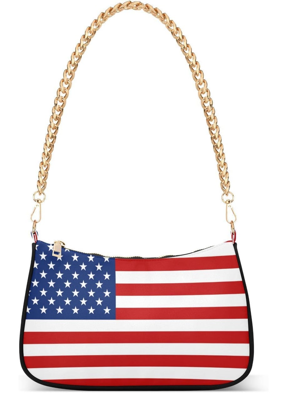 ALAZA Shoulder Bags for Women American US Flag Independence Day Patriotic Hobo Tote Handbag Small Clutch Purse with Zipper Closure  - Image 1