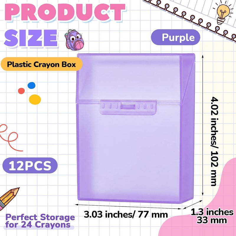 Clabby 12 Pcs Plastic Crayon Organizer Case for 24 Count Crayons Kids Art Supply Storage Box with Lid, Portable Holder for Classroom Home Travel, Fits Standard 24-Pack Crayon (Purple) - Image 2