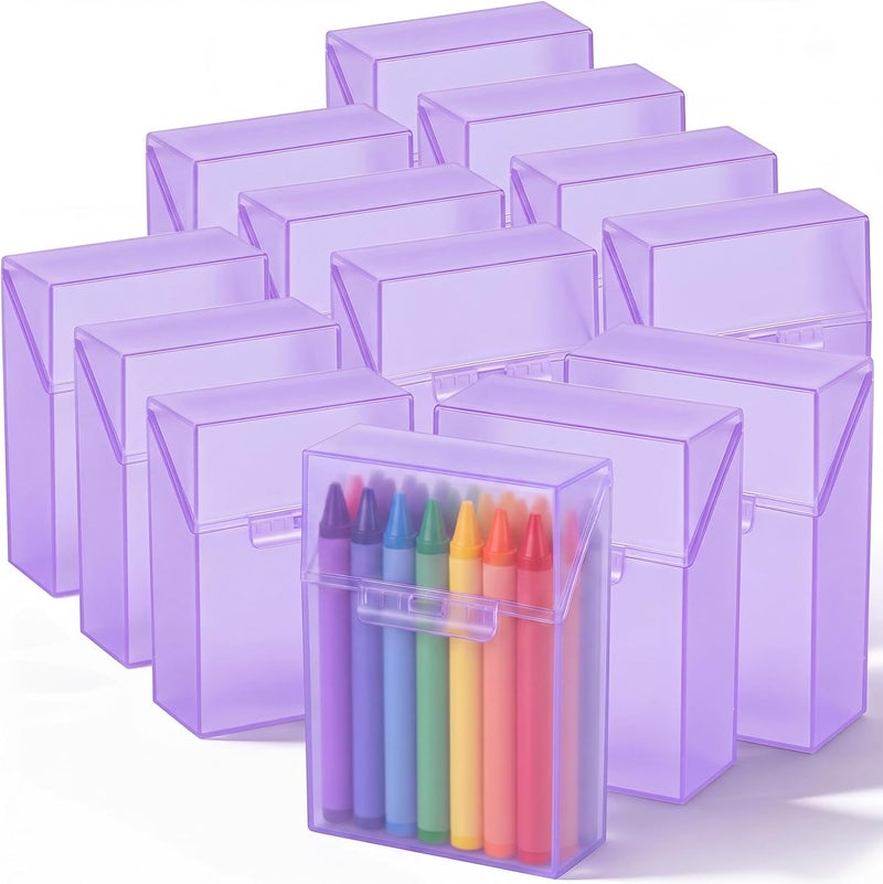Clabby 12 Pcs Plastic Crayon Organizer Case for 24 Count Crayons Kids Art Supply Storage Box with Lid, Portable Holder for Classroom Home Travel, Fits Standard 24-Pack Crayon (Purple) - Image 1