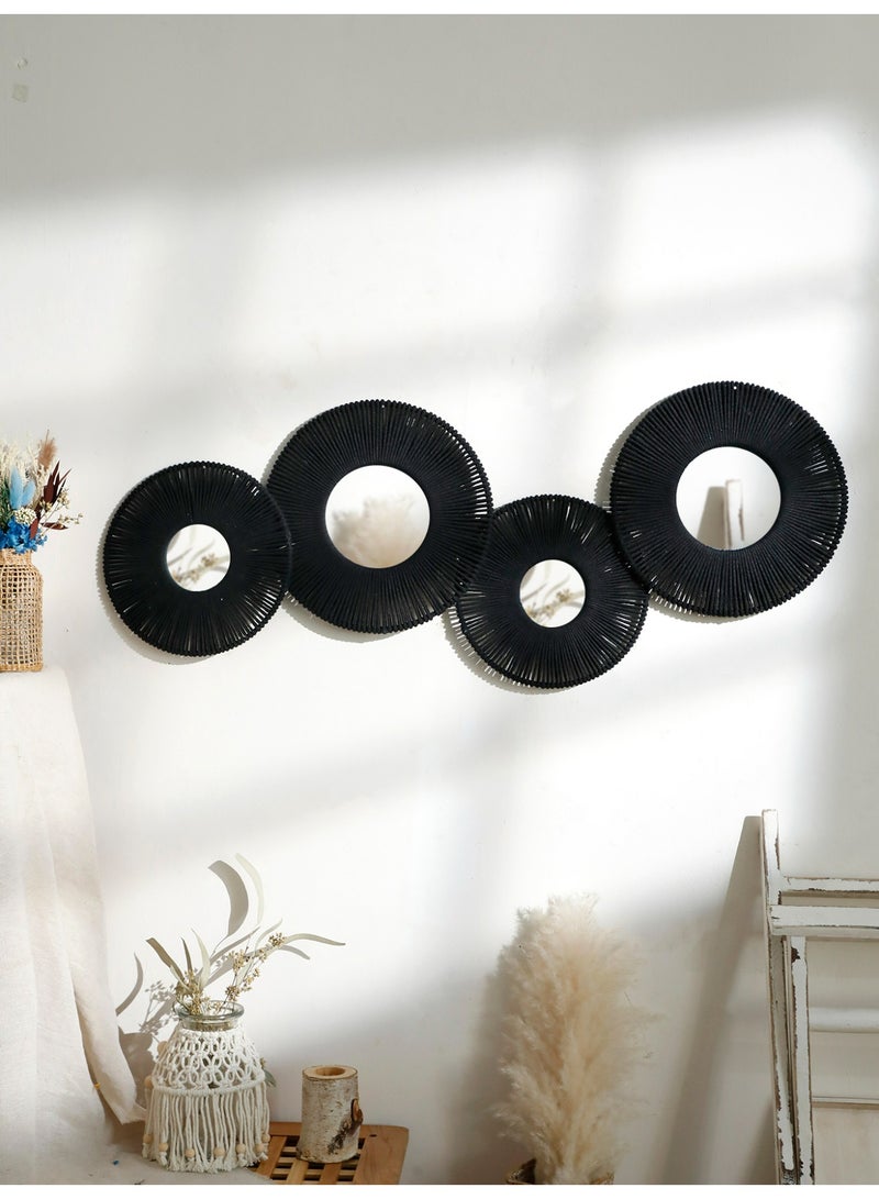 Black Rope Round Wall Mirror, Modern Boho Decorative Hanging Mirror for Home, Living Room, Bedroom, Entryway - Image 1