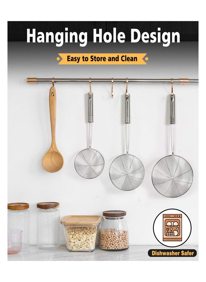 واي آند دي Stainless Steel Spider Strainer Skimmer Ladle, SYOSI Set of 3 Sizes Kitchen for Cooking and Frying - Image 4