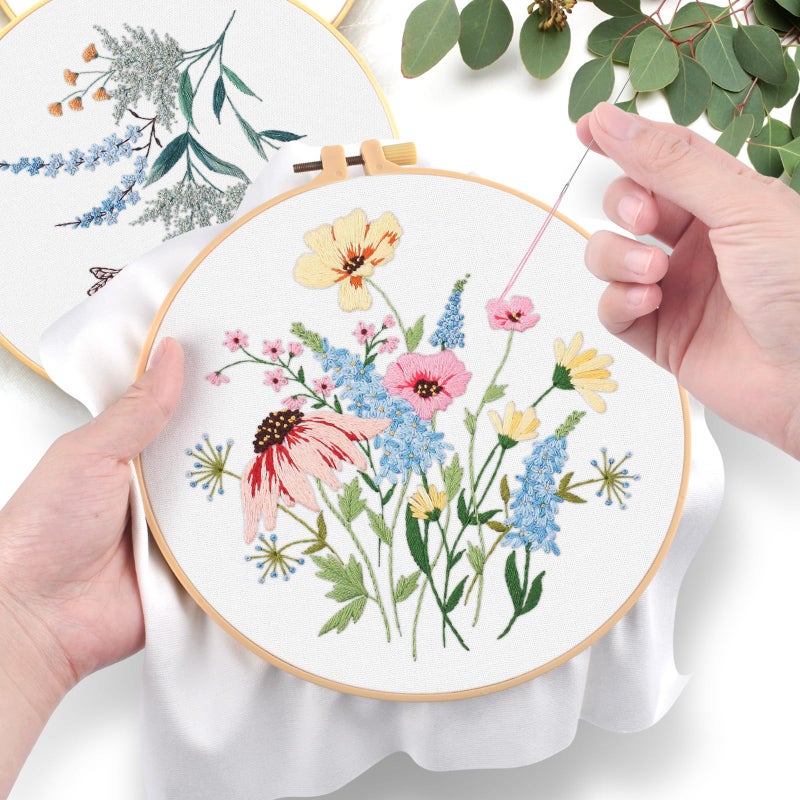 ERKOON Embroidery Kit for Beginners, 5 Sets Flower Cross Stitch Set for Adults Include Embroidery Cloth Hoops Threads for Craft Lover Hand Stitch with Skill Techniques (Flower) - Image 5