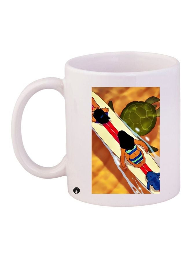 RYN Cartoon Girls Printed Coffee Mug White/Green/Yellow 11ounce