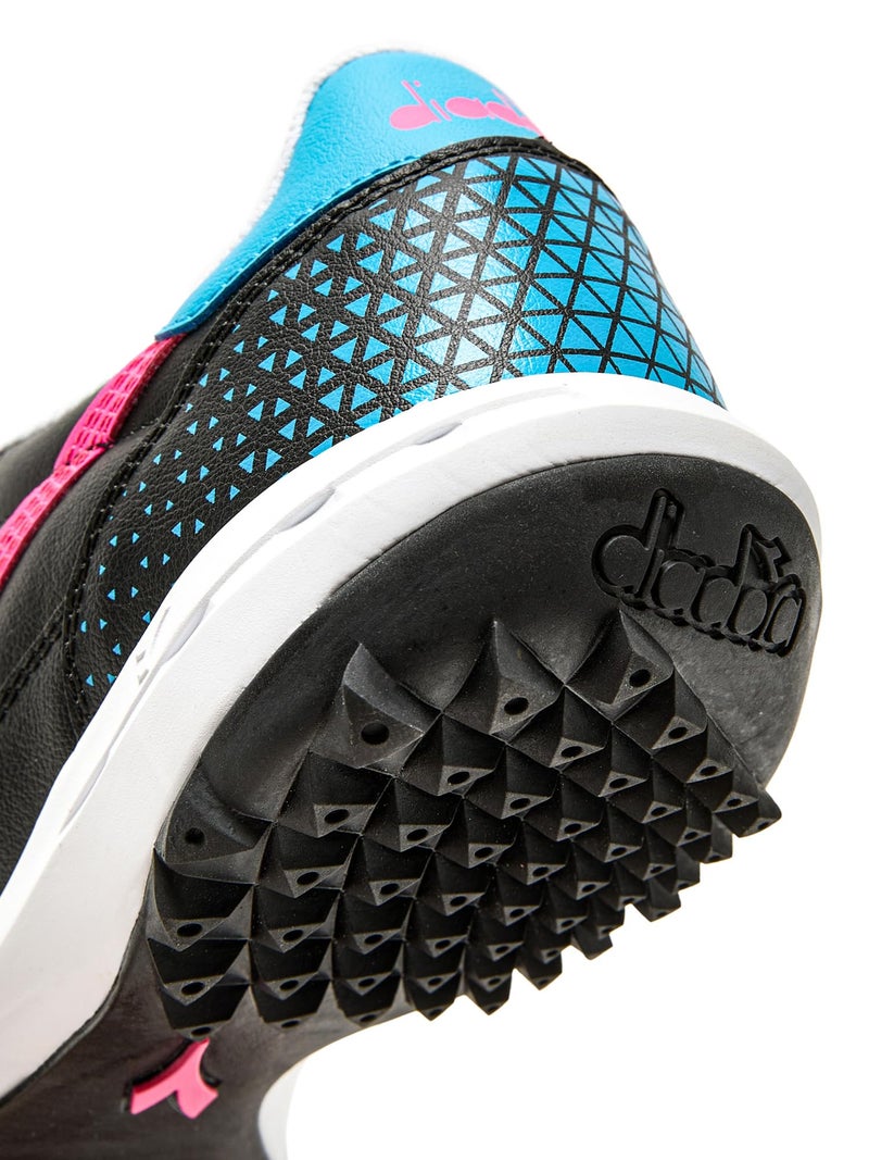 Diadora Calcetto LT Turf Soccer Shoes - Full Grain Leather, Enhanced Cushioning, Anti-Wear Rubber, Synthetic Turf, Optimal Traction and Stability, Black/Pink/Cyan Blue, 6 UK - Image 5