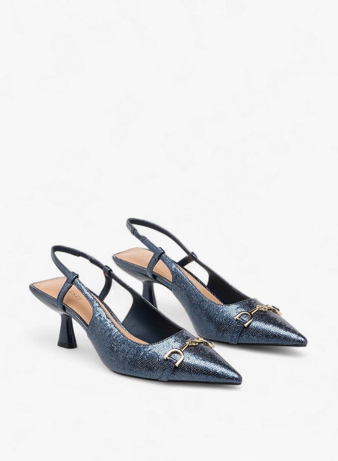 Celeste Women's Metal Accent Slingback Shoes with Kitten Heels - Image 3