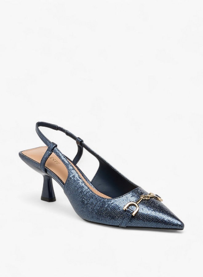 Celeste Women's Metal Accent Slingback Shoes with Kitten Heels - Image 2