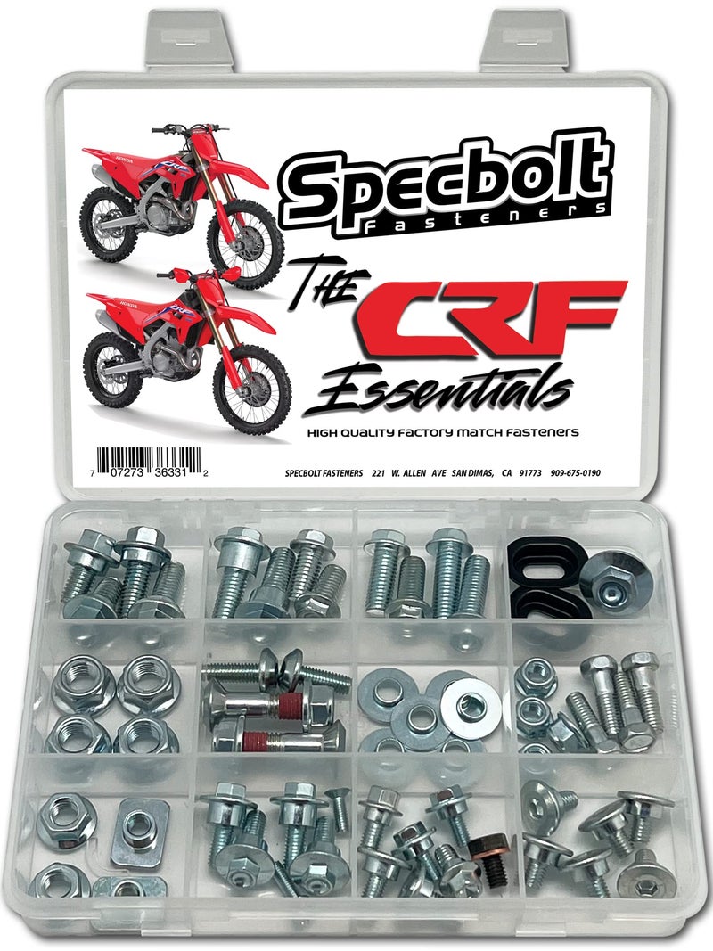 Specbolt Fasteners Specbolt CRF Essentials Track & Trail Bolt Kit Fits: All Honda CRF150R CRF250R CRF450R Kick Start Seat Subframe Fenders Brake Rotors Sprocket Fork Guards and much more - Image 1