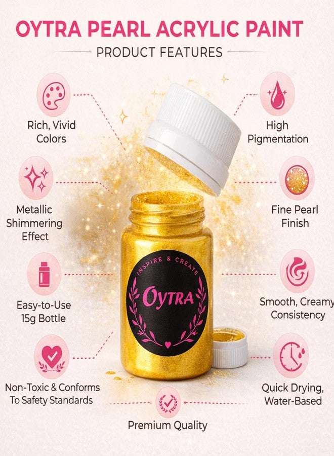 Oytra Pearl Metallic Acrylic Paint Set 10 Colors (15g Each) Quick Drying Rich Shimmer Finish Craft Paint for Canvas DIY Rock & Idol Painting - Image 3