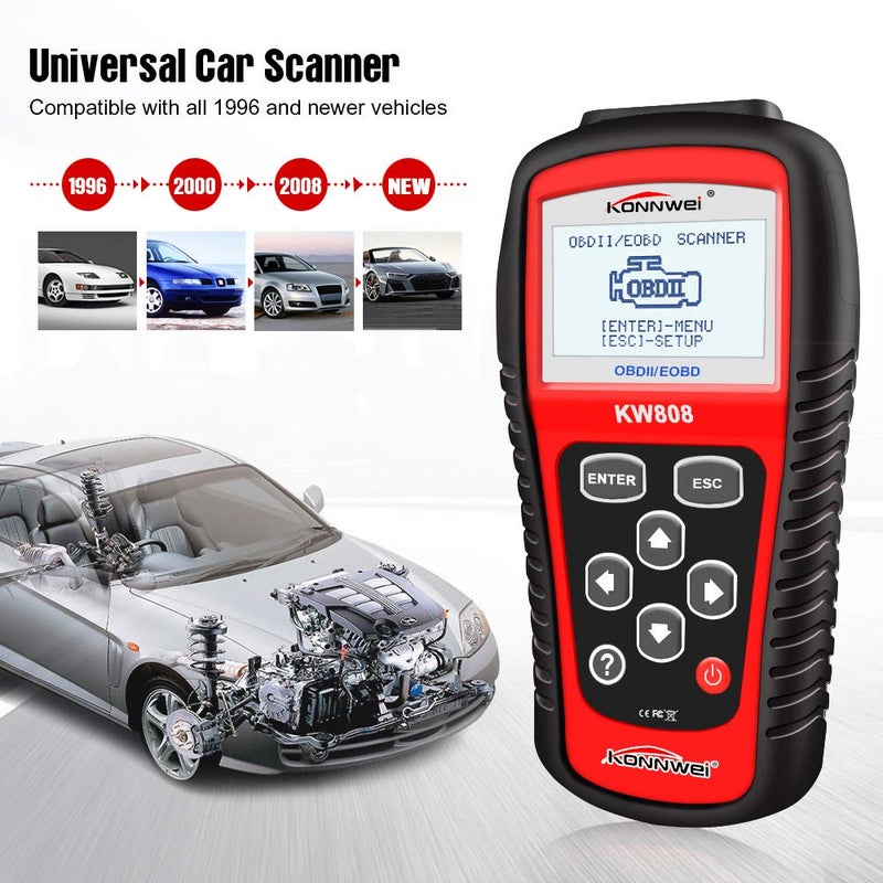 KONNWEI KW808 Auto OBDII Code Reader 2.8"Large Screen OBD2 Scanner with Full Diagnostic Scan Tool Functions Check Car Engine Light Fault Code Analyzer for All 1996 and Newer Cars with OBD II Protocol - Image 4