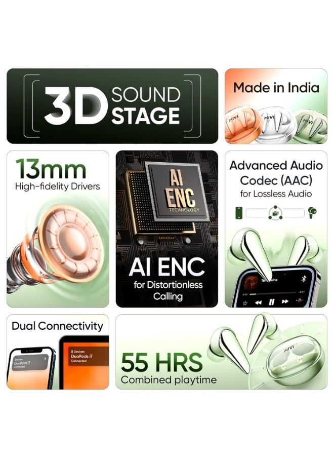 Mivi - Mivi DuoPods i7 in Ear Ear Buds Wireless -The 3rd Dimension of Sound with 3D Soundstage, High Fidelity Drivers, Advanced Audio Codec for Lossless Audio Earbuds, Made in India - Image 1