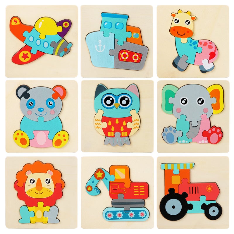 Children'S Wooden Three-Dimensional Buckle Animal Traffic Puzzle Toy Baby Enlightenment Puzzle Early Education Fun Puzzle Toy - Image 5