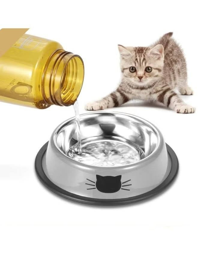 Cat Dog Bowls, Stainless Steel Non-Skid Rubber Base Bowls for Small Pets Puppy Kitten Rabbit Cat Dog, Easy to Clean Durable Cat Dish for Food and Water - Grey - Image 1