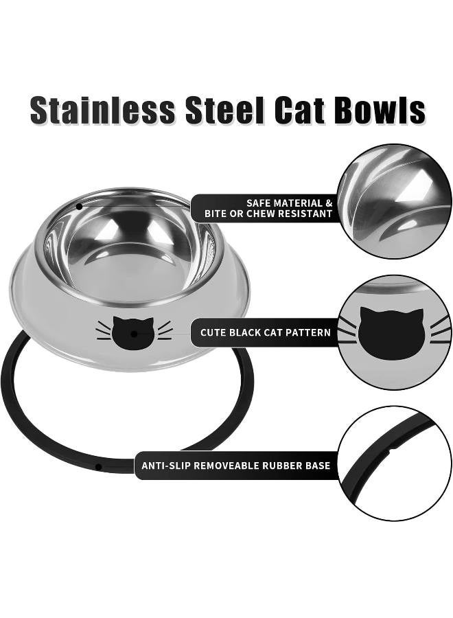 Cat Dog Bowls, Stainless Steel Non-Skid Rubber Base Bowls for Small Pets Puppy Kitten Rabbit Cat Dog, Easy to Clean Durable Cat Dish for Food and Water - Grey - Image 2