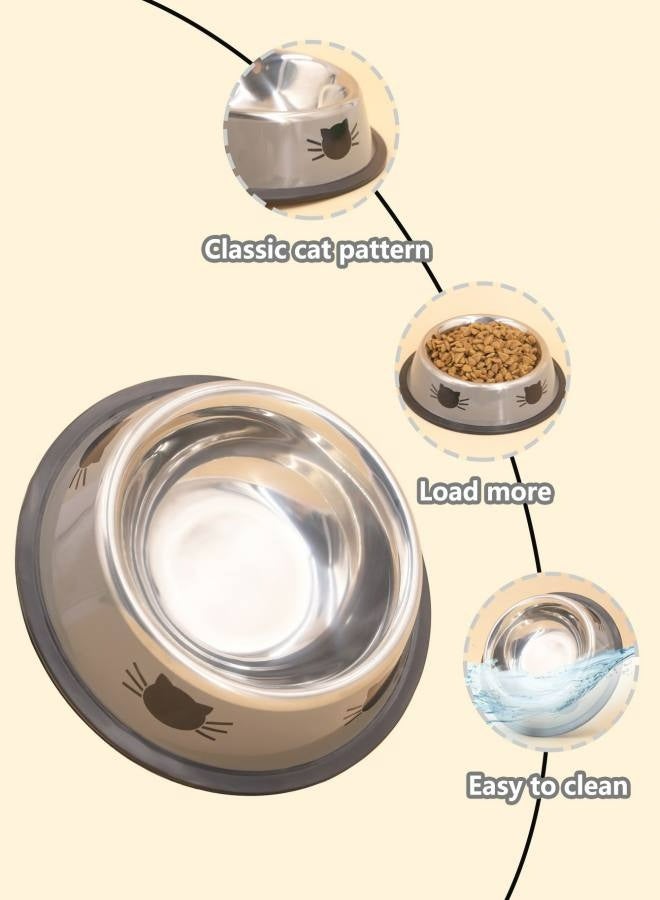Cat Dog Bowls, Stainless Steel Non-Skid Rubber Base Bowls for Small Pets Puppy Kitten Rabbit Cat Dog, Easy to Clean Durable Cat Dish for Food and Water - Grey - Image 5